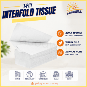 1-Ply Interfold Hand Towel Virgin Pulp 200mm x 190mm for commercial washrooms