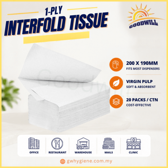 1-PLY Interfold Hand Towel 200mm x 190mm 1-Ply Interfold Hand Towel Virgin Pulp 200mm x 190mm for commercial washrooms