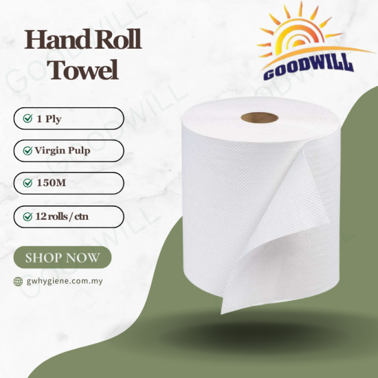 1PLY Hand Roll Towel (Virgin Pulp) 150M x 12'Rolls perctn 1PLY Hand Roll Towel (Virgin Pulp) 150M x 12'Rolls perctn