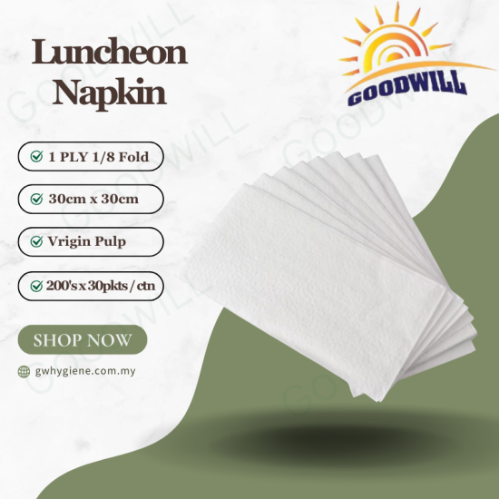 1PLY Luncheon Napkin Vrigin Pulp1 8 Fold 30cm x 30cm 1PLY Luncheon Napkin Vrigin Pulp1 8 Fold 30cm x 30cm