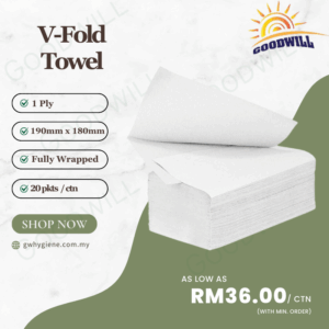 1PLY V-Fold Towel Virgin Pulp 190mm x 180mm x  20 pkts Fully Wrapped