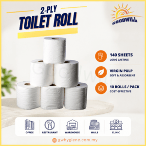 2-Ply Virgin Pulp Toilet Roll 140 Sheets for offices, restaurants, hotels, clinics and commercial washrooms.
