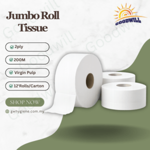 2-ply jumbo roll tissue made from virgin pulp 200m length